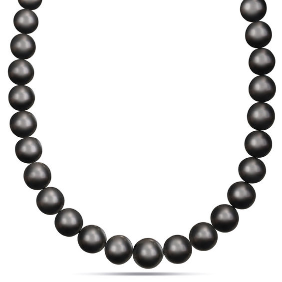 13.0-14.0mm Black Tahitian Cultured Pearl Strand Necklace and 0.06 CT. T.W. Diamond Ball Clasp in 14K White Gold