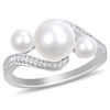 Thumbnail Image 0 of Freshwater Cultured Pearl and 0.16 CT. T.W. Diamond Three Stone Bypass Ring in 10K White Gold