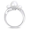 Thumbnail Image 3 of Freshwater Cultured Pearl and 0.16 CT. T.W. Diamond Three Stone Bypass Ring in 10K White Gold