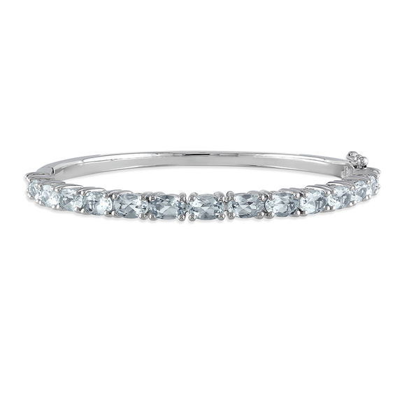 Sideways Oval Aquamarine Line Bangle in Sterling Silver