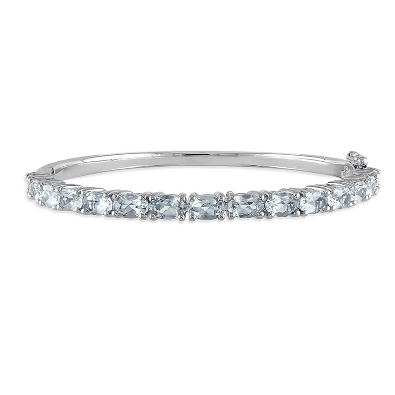 Sideways Oval Aquamarine Line Bangle in Sterling Silver|Peoples Jewellers