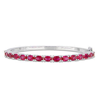 Sideways Oval Lab-Created Ruby Line Bangle in Sterling Silver