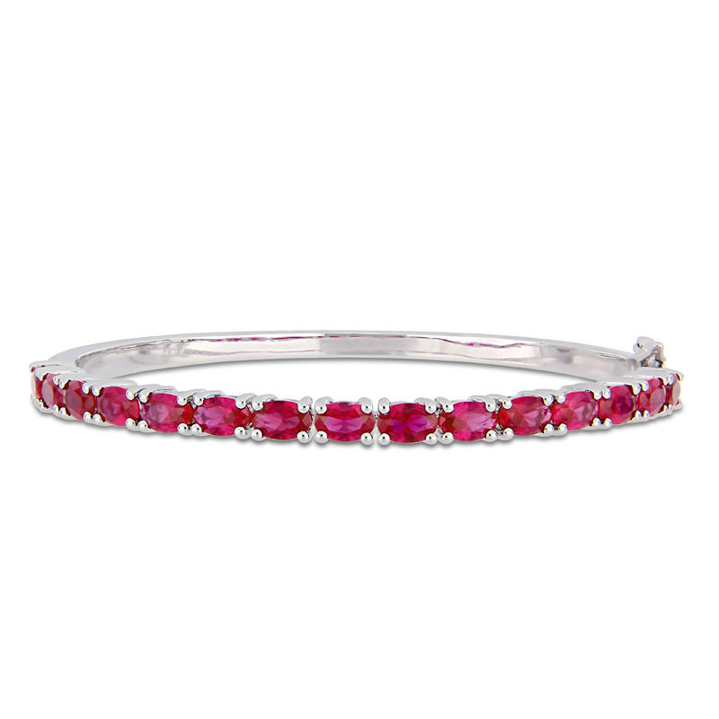 Sideways Oval Lab-Created Ruby Line Bangle in Sterling Silver|Peoples Jewellers