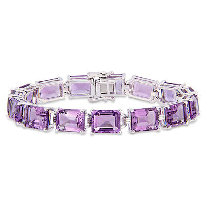 Emerald-Cut Amethyst Line Bracelet in Sterling Silver - 7.25"