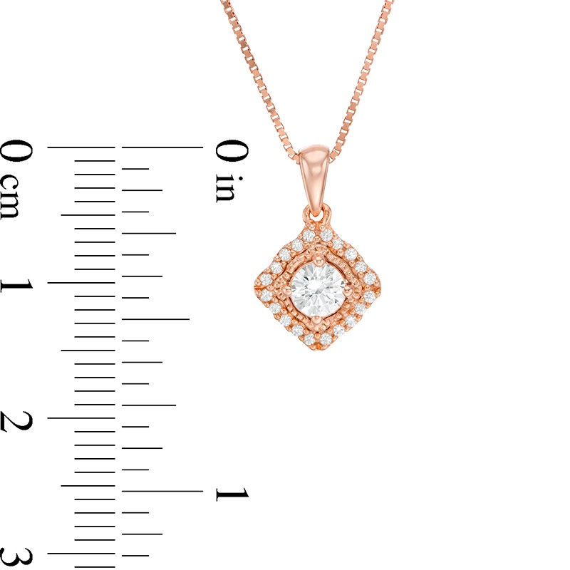 0.32 CT. T.W. Certified Canadian Diamond Tilted Cushion Frame Vintage-Style Pendant in 10K Rose Gold (I/I1)