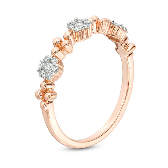 0.18 CT. T.W. Composite Diamond and Bead Flower Ring in 10K Rose Gold