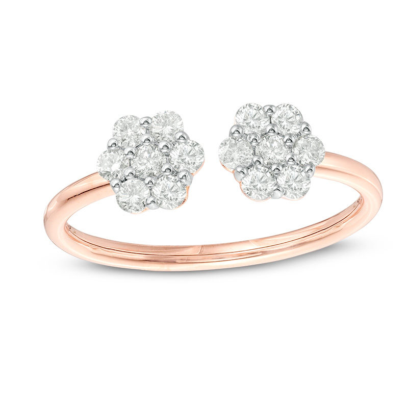 0.37 CT. T.W. Diamond Flower Adjustable Open Ring in 10K Rose Gold - Size 7|Peoples Jewellers