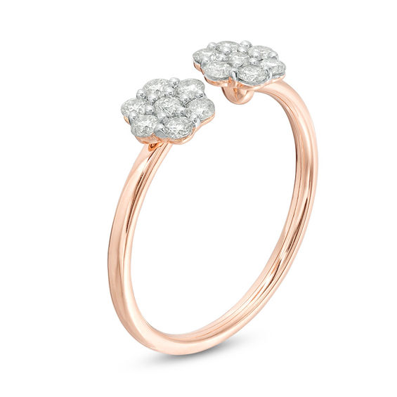 0.37 CT. T.W. Diamond Flower Adjustable Open Ring in 10K Rose Gold - Size 7