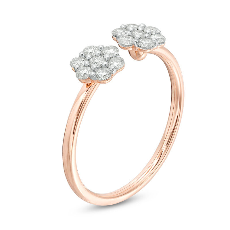 0.37 CT. T.W. Diamond Flower Adjustable Open Ring in 10K Rose Gold - Size 7|Peoples Jewellers