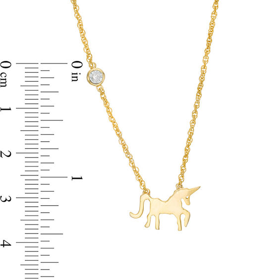 Diamond Accent Solitaire Prancing Unicorn Necklace in 10K Gold