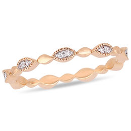 0.09 CT. T.W. Diamond Alternating Marquise Vintage-Style Stackable Band in 10K Rose Gold