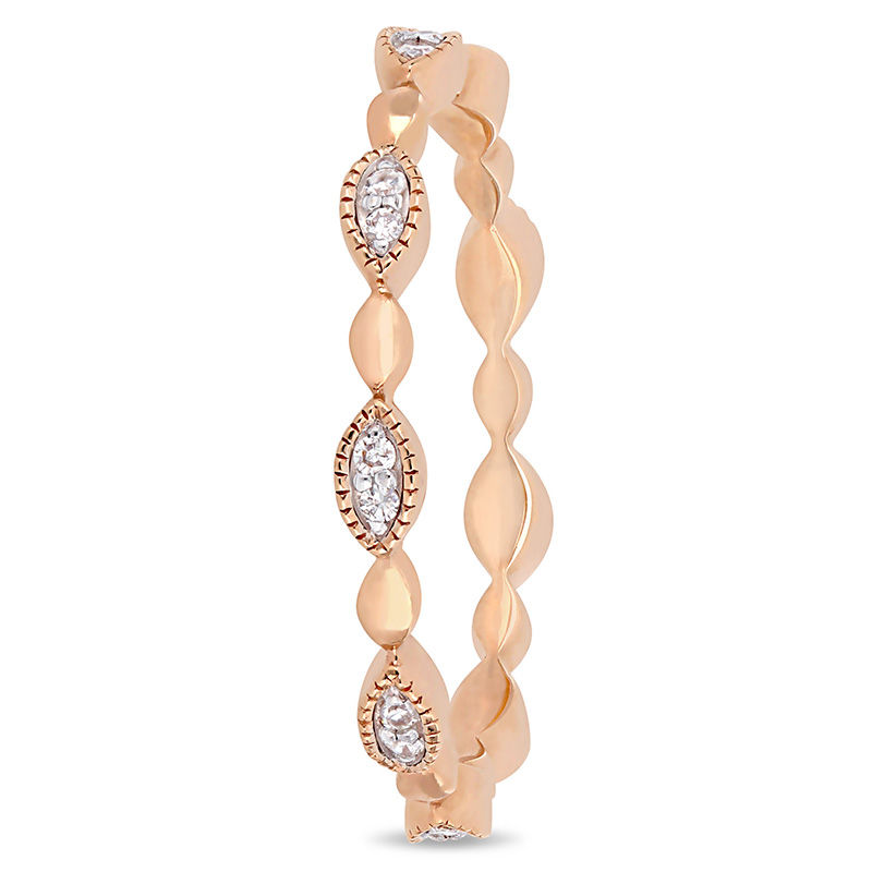 0.09 CT. T.W. Diamond Alternating Marquise Vintage-Style Stackable Band in 10K Rose Gold