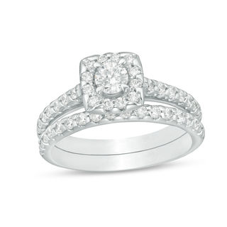 CT. T.W. Diamond Cushion Frame Bridal Set in 14K White Gold