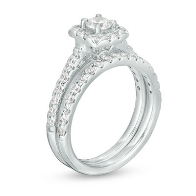 CT. T.W. Diamond Cushion Frame Bridal Set in 14K White Gold