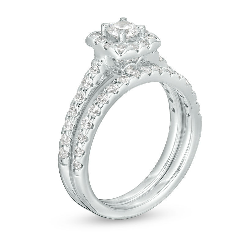 CT. T.W. Diamond Cushion Frame Bridal Set in 14K White Gold|Peoples Jewellers