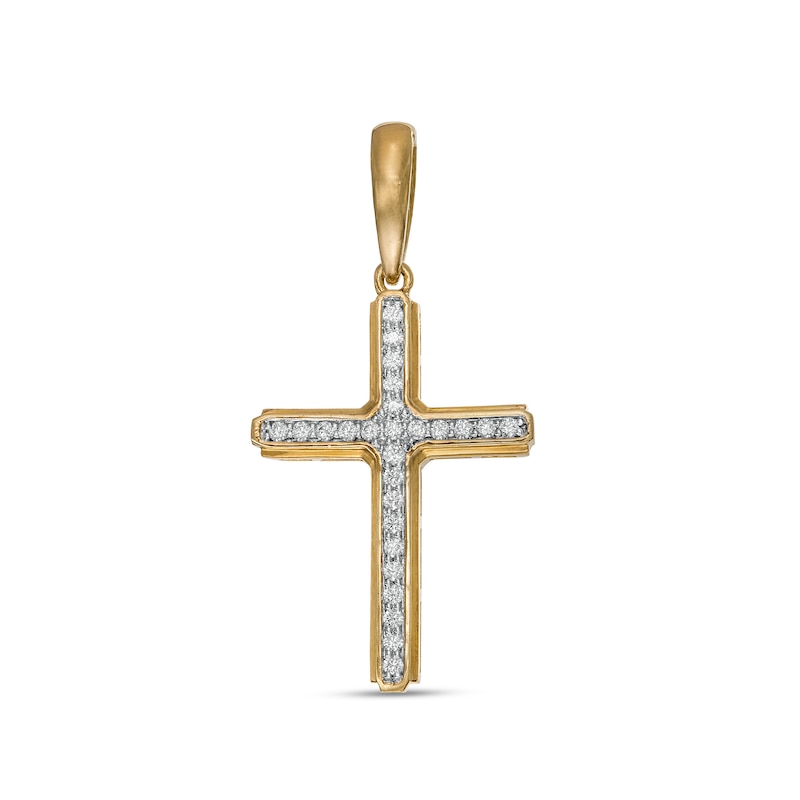 Men's 0.20 CT. T.W. Diamond Layered Cross Necklace Charm in 10K Gold