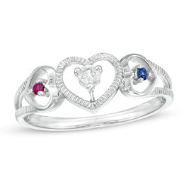 Mother's Birthstone Triple Heart Frame Ring (3 Stones)