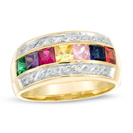 Mother's Princess-Cut Birthstone and Diamond Accent Ring (3-7 Stones)