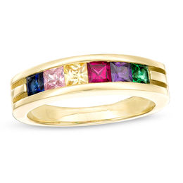 Mother's Princess-Cut Birthstone Ring (3-7 Stones)