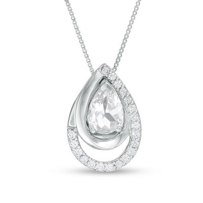 Pear-Shaped Lab-Created White Sapphire Spiral Three-in-One Pendant in Sterling Silver