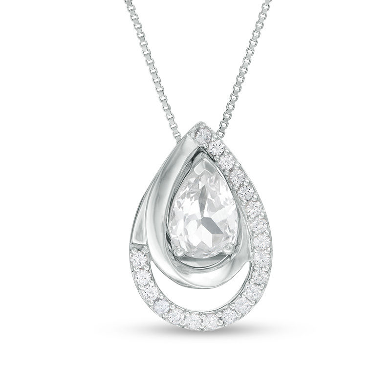 Pear-Shaped Lab-Created White Sapphire Spiral Three-in-One Pendant in Sterling Silver|Peoples Jewellers