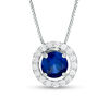 7.0mm Lab-Created Blue and White Sapphire Frame Three-in-One Pendant in Sterling Silver