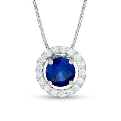 7.0mm Lab-Created Blue and White Sapphire Frame Three-in-One Pendant in Sterling Silver