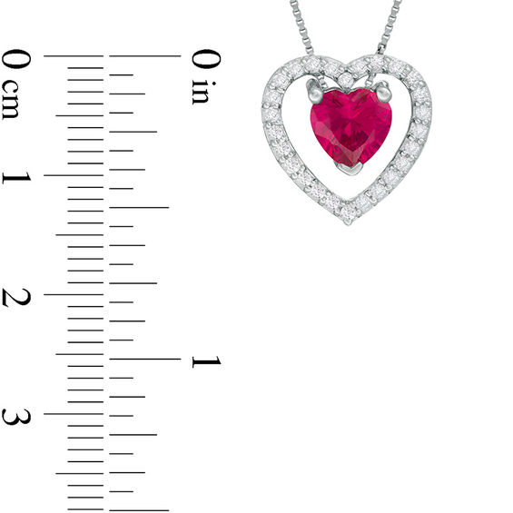 7.0mm Heart-Shaped Lab-Created Ruby and White Sapphire Frame Three-in-One Pendant in Sterling Silver