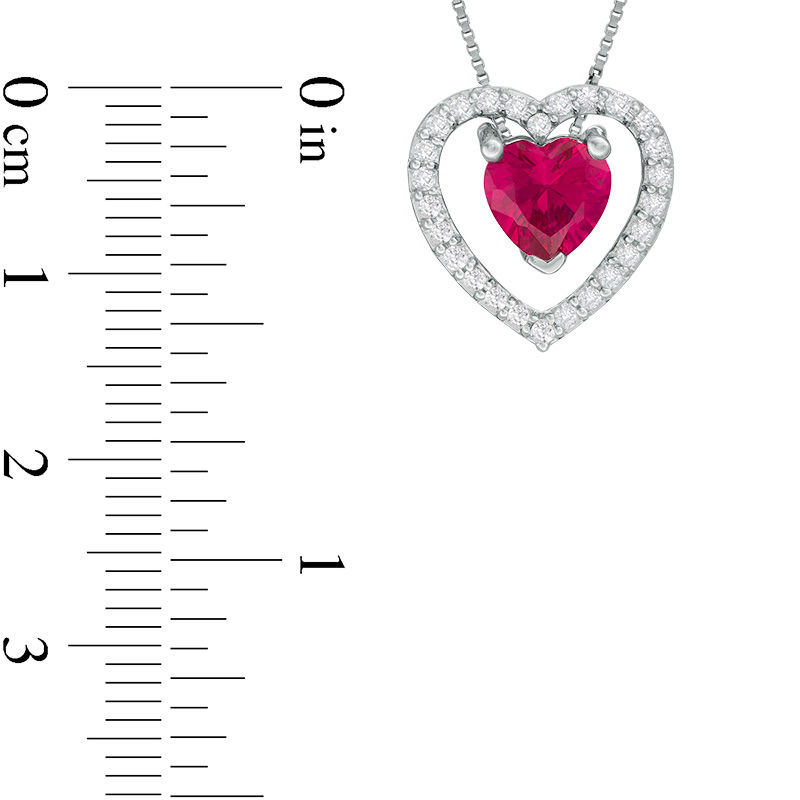 7.0mm Heart-Shaped Lab-Created Ruby and White Sapphire Frame Three-in-One Pendant in Sterling Silver|Peoples Jewellers
