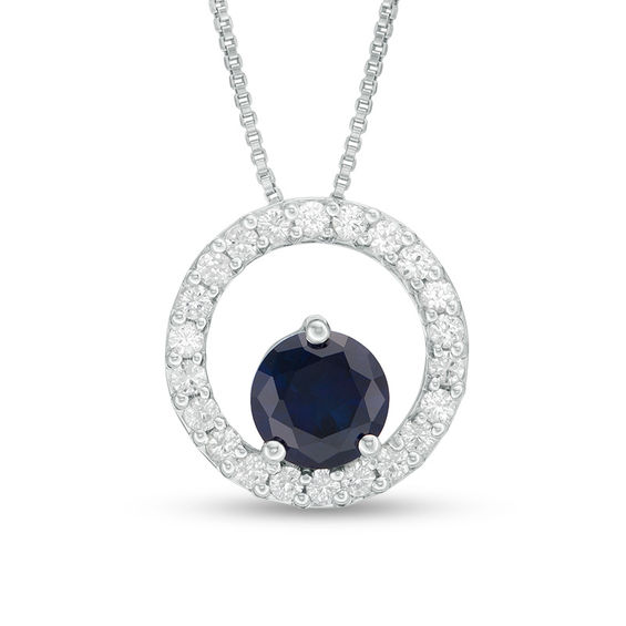 6.0mm Lab-Created Blue and White Sapphire Orbit Frame Three-in-One Pendant in Sterling Silver