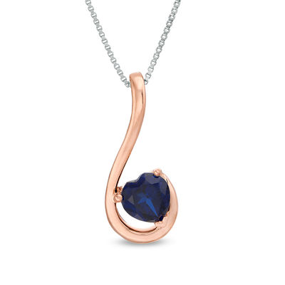 Heart-Shaped Lab-Created Blue and White Sapphire Teardrop Three-in-One Pendant in Sterling Silver and 10K Rose Gold