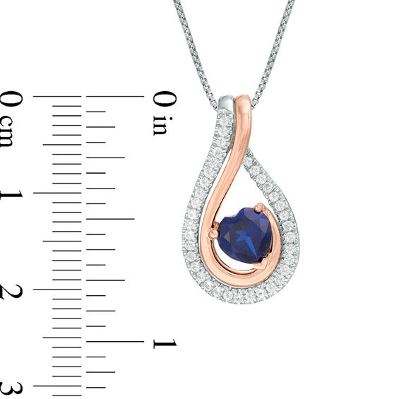 Heart-Shaped Lab-Created Blue and White Sapphire Teardrop Three-in-One Pendant in Sterling Silver and 10K Rose Gold