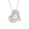 Thumbnail Image 0 of Lab-Created Opal and 0.04 CT. T.W. Diamond Double Heart Frame Three-in-One Pendant in Sterling Silver and 10K Rose Gold