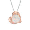 Thumbnail Image 1 of Lab-Created Opal and 0.04 CT. T.W. Diamond Double Heart Frame Three-in-One Pendant in Sterling Silver and 10K Rose Gold