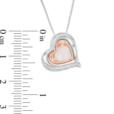 Lab-Created Opal and 0.04 CT. T.W. Diamond Double Heart Frame Three-in-One Pendant in Sterling Silver and 10K Rose Gold