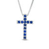 Lab-Created Blue and White Sapphire Heart Outline with Cross Three-in-One Pendant in Sterling Silver