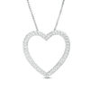 Lab-Created Blue and White Sapphire Heart Outline with Cross Three-in-One Pendant in Sterling Silver