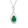 Pear-Shaped Lab-Created Emerald and White Sapphire Intertwining Infinity Three-in-One Pendant in Sterling Silver