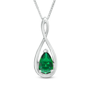 Pear-Shaped Lab-Created Emerald and White Sapphire Intertwining Infinity Three-in-One Pendant in Sterling Silver