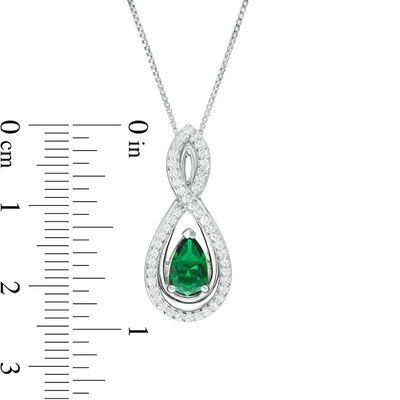 Pear-Shaped Lab-Created Emerald and White Sapphire Intertwining Infinity Three-in-One Pendant in Sterling Silver