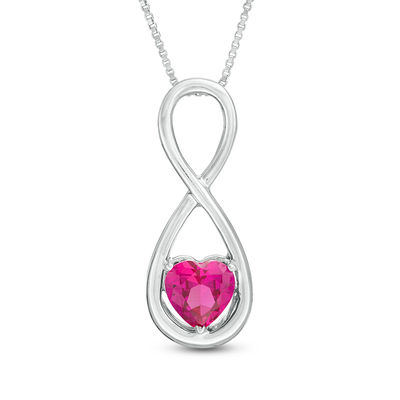 6.0mm Heart-Shaped Lab-Created Ruby and White Sapphire Infinity and Teardrop Three-in-One Pendant in Sterling Silver