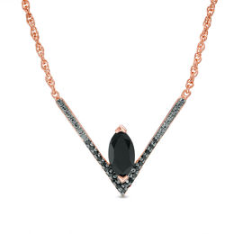 Onyx and 0.085 CT. T.W. Black Diamond Chevron Necklace in Sterling Silver with 14K Rose Gold Plate - 17&quot;