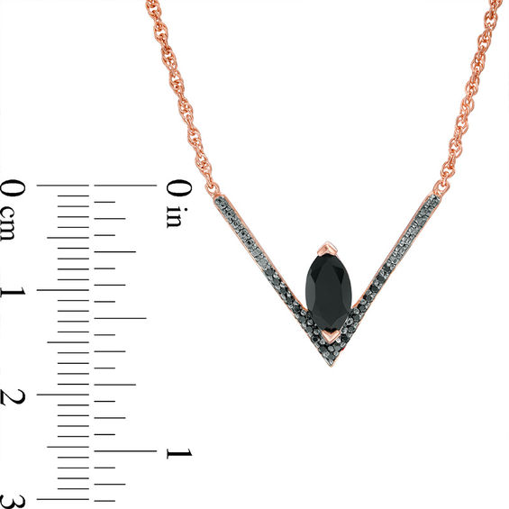 Onyx and 0.085 CT. T.W. Black Diamond Chevron Necklace in Sterling Silver with 14K Rose Gold Plate - 17"