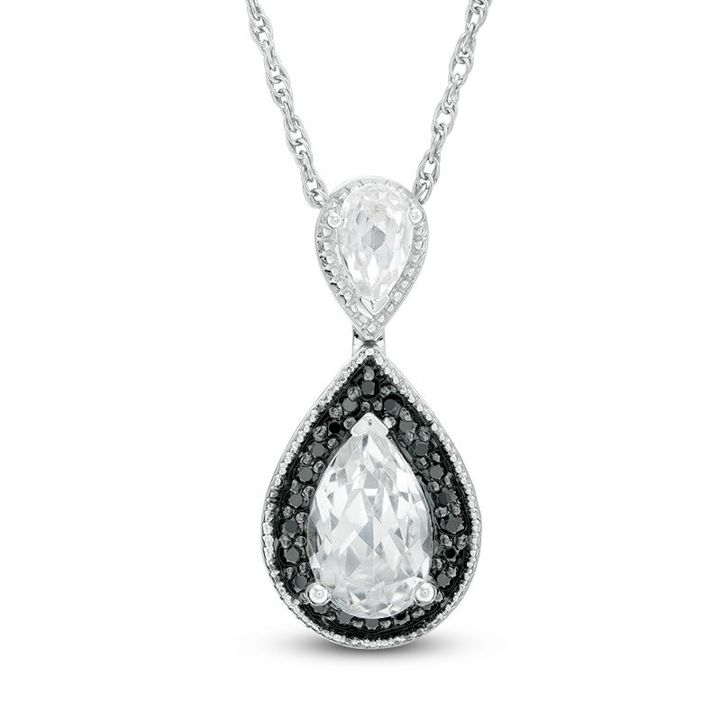 Pear-Shaped Lab-Created White Sapphire and 0.085 CT. T.W. Black Diamond Frame Drop Pendant in Sterling Silver|Peoples Jewellers