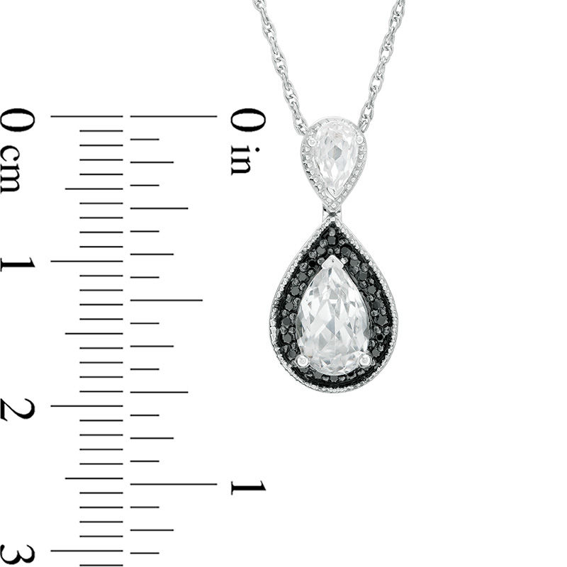 Pear-Shaped Lab-Created White Sapphire and 0.085 CT. T.W. Black Diamond Frame Drop Pendant in Sterling Silver|Peoples Jewellers