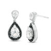 Thumbnail Image 0 of Pear-Shaped Lab-Created White Sapphire and 0.14 CT. T.W. Black Diamond Frame Drop Earrings in Sterling Silver