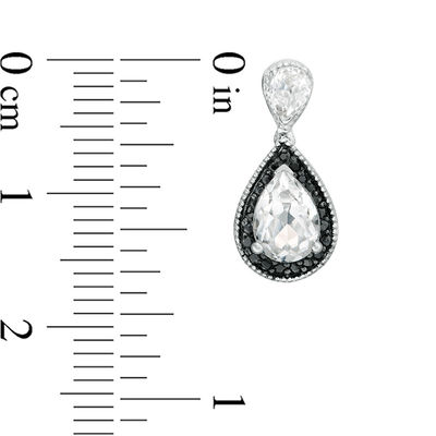 Pear-Shaped Lab-Created White Sapphire and 0.14 CT. T.W. Black Diamond Frame Drop Earrings in Sterling Silver