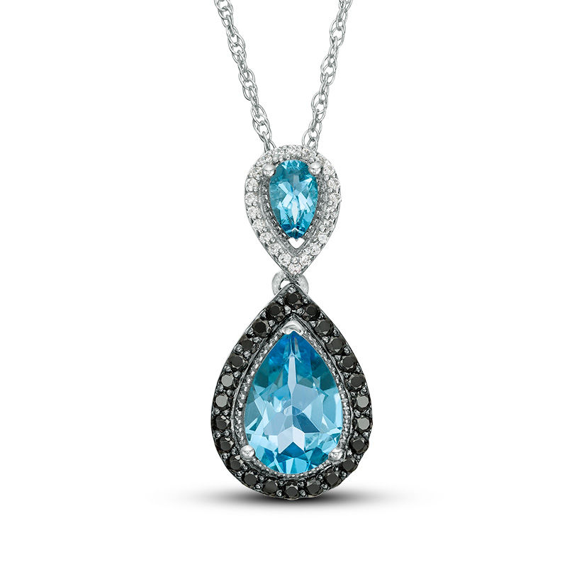 Pear-Shaped Blue Topaz and 0.23 CT. T.W. Enhanced Black and White Diamond Frame Drop Pendant in Sterling Silver|Peoples Jewellers