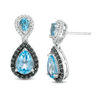 Thumbnail Image 0 of Pear-Shaped Blue Topaz and 0.29 CT. T.W. Enhanced Black and White Diamond Frame Drop Earrings in Sterling Silver