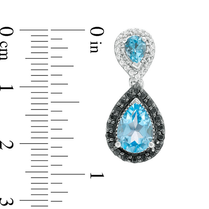 Pear-Shaped Blue Topaz and 0.29 CT. T.W. Enhanced Black and White Diamond Frame Drop Earrings in Sterling Silver